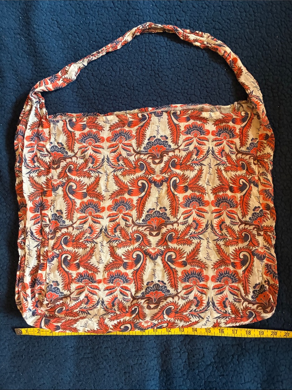 Free People Floral Boho Shoulder Tote in Cream, Orange and Navy